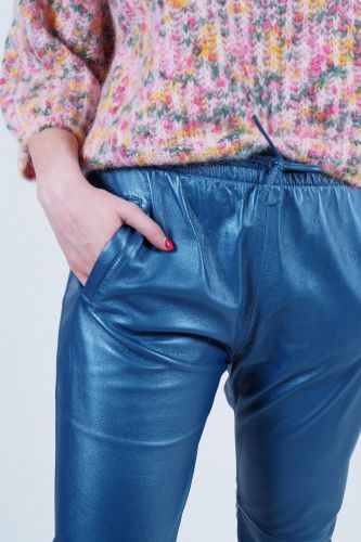 Pantalon en cuir bleu métalisé OAKWOOD | Marine