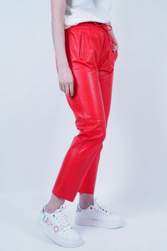 Pantalon en cuir rouge vif OAKWOOD | Marine
