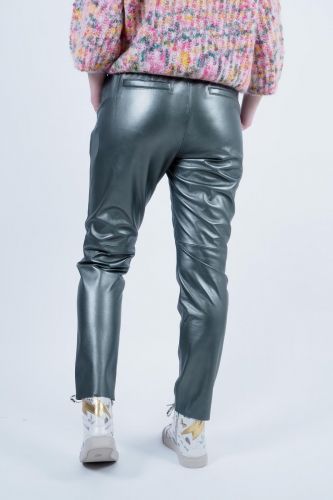 Pantalon en cuir vert métalisé OAKWOOD | Marine
