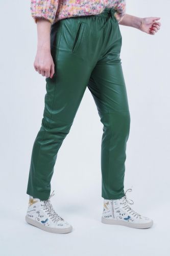 Pantalon en cuir vert emeraude OAKWOOD | Marine