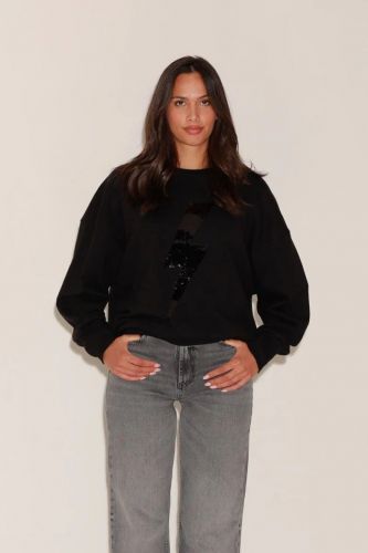 Sweat noir avec logo éclair en sequins noir ONE TEE | Marine