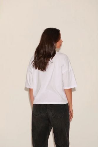 T-shirt blanc avec logo« ONE TEE » en sequins doré ONE TEE | Marine