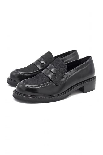 Mocassin en cuir glacé noir PERTINI | Marine