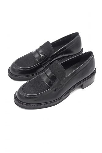 Mocassin en cuir glacé noir PERTINI | Marine