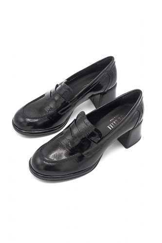 Pertini mocassin Noir femmes (talon large uni vernis - 32751 ½ T noir vernis) - Marine | Much more than shoes