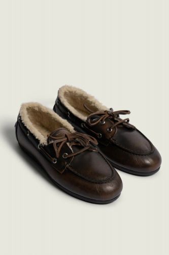 Mocassins marron fourré en cuir POSA | Marine