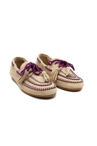 Boatshoes beige et détails violets POSA | Marine