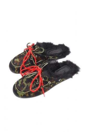 Boatshoes loafers poil camouflage fourré poils noir POSA | MARINE Auvelais