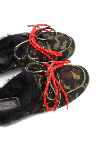 Boatshoes loafers poil camouflage fourré poils noir POSA | MARINE Auvelais