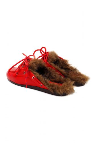 Boatshoes loafers en cuir rouge intérieur fourré poils brun POSA | Marine