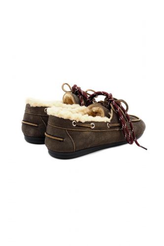 Boatshoes fourrées en nubuck kaki POSA | MARINE Auvelais