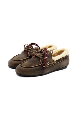 Boatshoes fourrées en nubuck kaki POSA | MARINE Auvelais