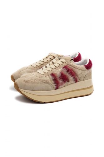 Baskets Beth en feutrine écrue avec logo rouge PREMIATA | MARINE Auvelais
