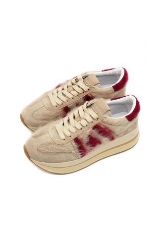 Baskets Beth en feutrine écrue avec logo rouge PREMIATA | MARINE Auvelais