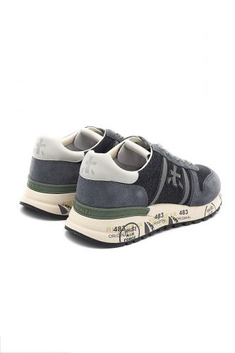 Premiata basket bas Bleu hommes (Bicolore bleu & lacets verts - LANDER 6985) - Marine | Much more than shoes