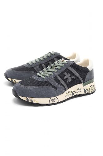 Premiata basket bas Bleu hommes (Bicolore bleu & lacets verts - LANDER 6985) - Marine | Much more than shoes