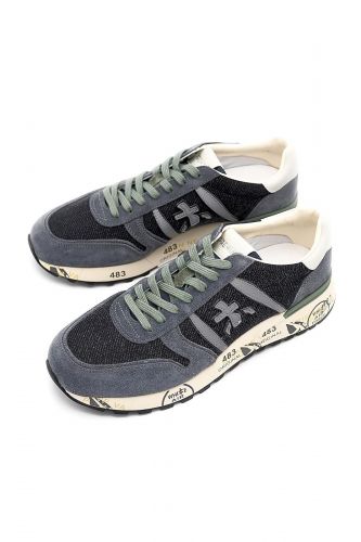 Premiata basket bas Bleu hommes (Bicolore bleu & lacets verts - LANDER 6985) - Marine | Much more than shoes