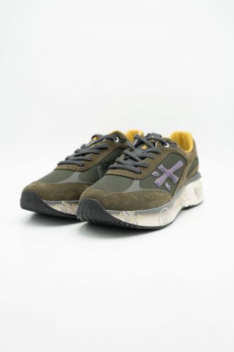 Baskets kaki avec intérieur jaune et logo violet PREMIATA | Marine