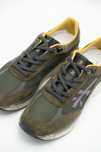 Baskets kaki avec intérieur jaune et logo violet PREMIATA | Marine