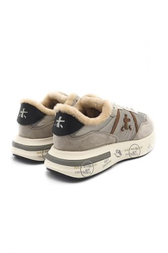 Premiata basket bas Gris femmes (Métal perlé & fausse fourrire - CASSIE 6569M) - Marine | Much more than shoes