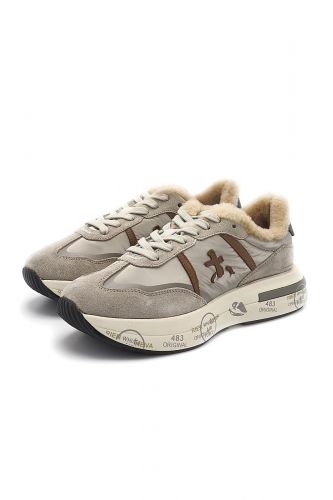 Premiata basket bas Gris femmes (Métal perlé & fausse fourrire - CASSIE 6569M) - Marine | Much more than shoes