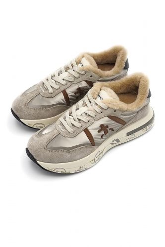 Premiata basket bas Gris femmes (Métal perlé & fausse fourrire - CASSIE 6569M) - Marine | Much more than shoes