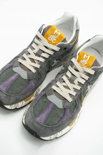 Baskets en nubuk gris à détails violet & ocre PREMIATA | Marine