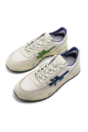 Premiata basket bas Blanc hommes (semelle classique - NOUS 8063 double logo) - Marine | Much more than shoes
