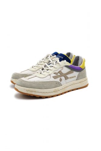 Premiata basket bas Blanc hommes (semelle cousue  - NOUS 8068 jaune mauve) - Marine | Much more than shoes