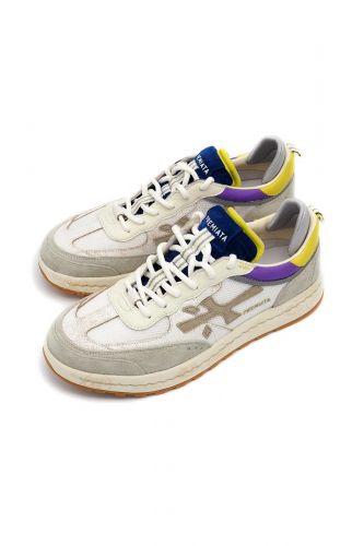 Premiata basket bas Blanc hommes (semelle cousue  - NOUS 8068 jaune mauve) - Marine | Much more than shoes
