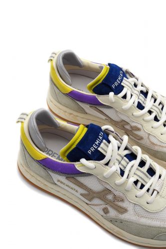 Premiata basket bas Blanc hommes (semelle cousue  - NOUS 8068 jaune mauve) - Marine | Much more than shoes