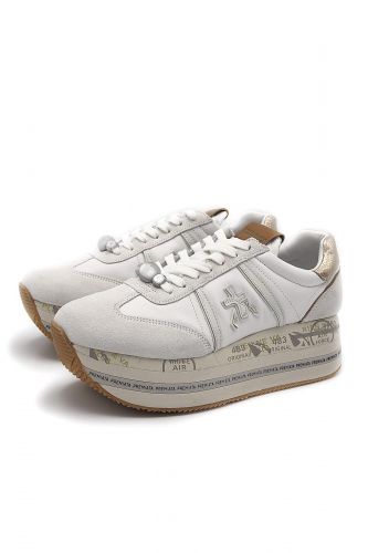 Premiata basket bas Blanc femmes (Semelle maxi blanc dos or - BETH 7037) - Marine | Much more than shoes