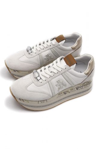 Premiata basket bas Blanc femmes (Semelle maxi blanc dos or - BETH 7037) - Marine | Much more than shoes