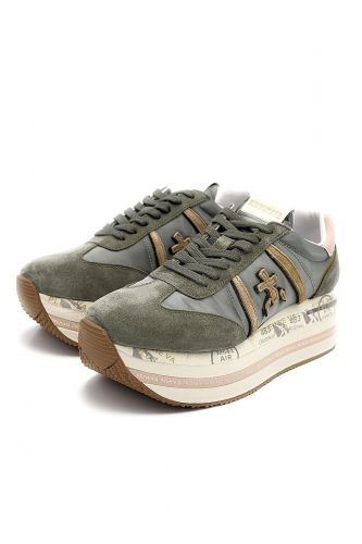 Premiata basket bas Kaki femmes (Semelle maxi kaki - BETH 6956) - Marine | Much more than shoes