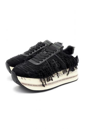 Premiata basket bas Noir femmes (Semelle maxi noir franges - BETH 6959 noir franges) - Marine | Much more than shoes