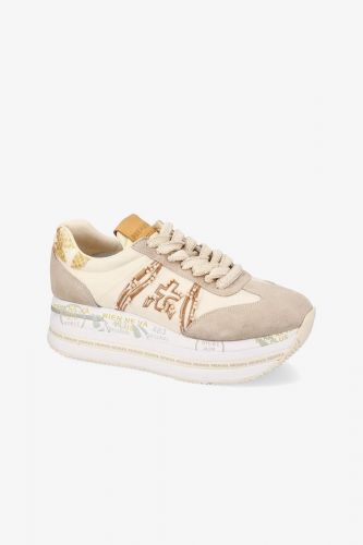 Premiata basket bas Beige femmes (Semelle maxi nude perles - BETH 7375 beige) - Marine | Much more than shoes