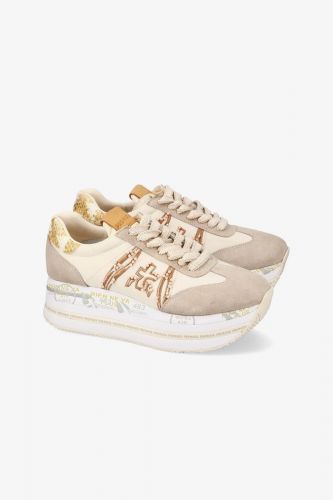 Premiata basket bas Beige femmes (Semelle maxi nude perles - BETH 7375 beige) - Marine | Much more than shoes