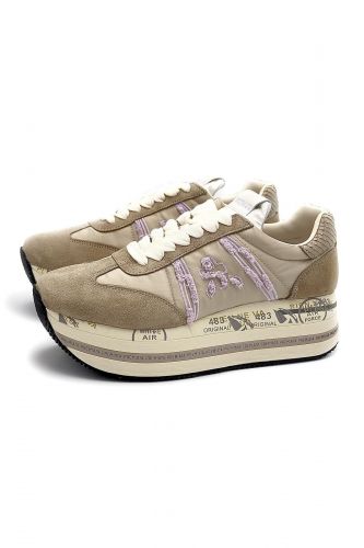 Premiata basket bas Beige femmes (Semelle maxi rose & rose satin - BETH 6954) - Marine | Much more than shoes