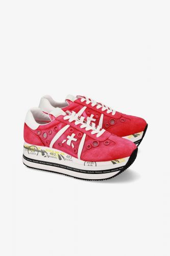 Premiata basket bas Fuschia femmes (Semelle maxi trous côtés - BETH 7381 fuxia trous) - Marine | Much more than shoes