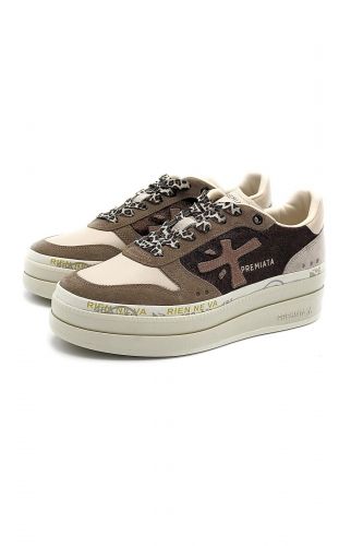 Premiata basket bas Camel femmes (Semelle plateau multi camel - MICOL 7012) - Marine | Much more than shoes