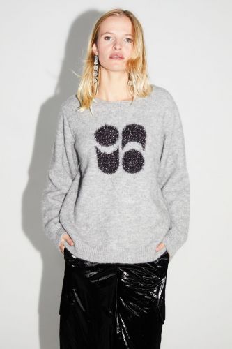 Pull long gris avec logo IMPREVU | Marine