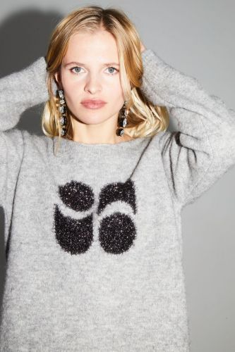 Pull long gris avec logo IMPREVU | Marine