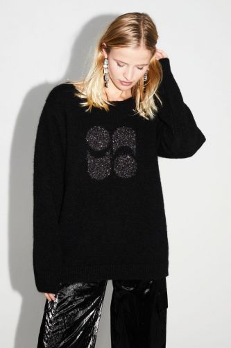 Pull long noir avec logo IMPREVU | Marine