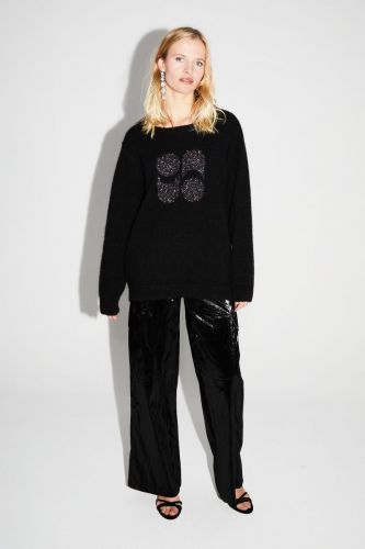 Pull long noir avec logo IMPREVU | Marine