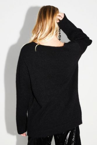 Pull long noir avec logo IMPREVU | Marine