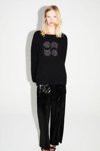 Pull long noir avec logo IMPREVU | Marine