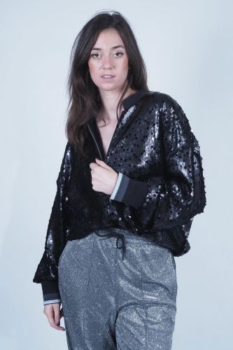 R by MI manteau Noir femmes (bomber sequins noirs - PARMA noir) - Marine | Much more than shoes