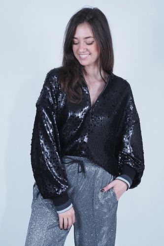 R by MI manteau Noir femmes (bomber sequins noirs - PARMA noir) - Marine | Much more than shoes