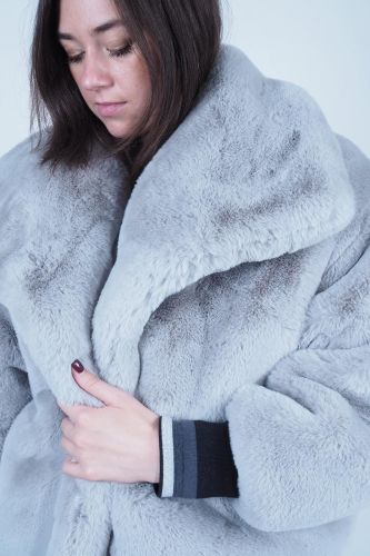 R by MI manteau Gris femmes (fake fur court - GENOVA gris) - Marine | Much more than shoes