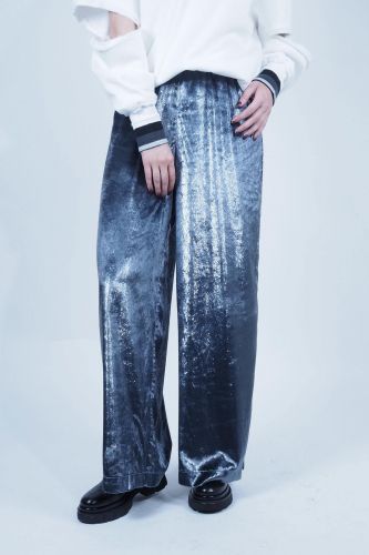 R by MI pantalon Argent femmes (pants minis strass sur velours - NAPOLI argent) - Marine | Much more than shoes